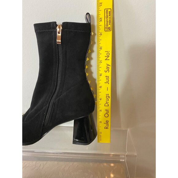 Azura Black Suede Ankle Boots With Gold Studs & Patent Toe Size 37 - Picture 12 of 12